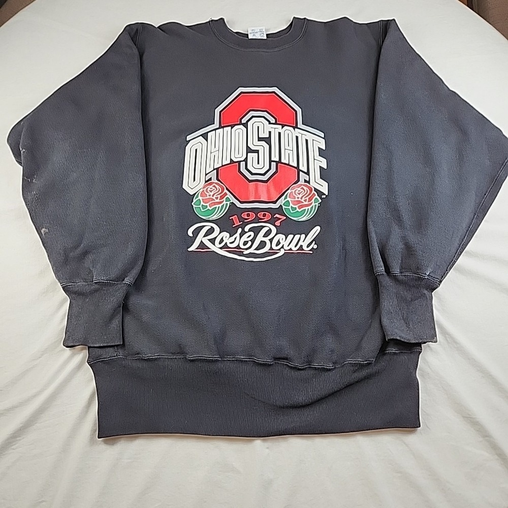 VTG Champion Reverse Weave Black 97 Ohio ST Rose Bowl Sweatshirt Crewneck Sz XL